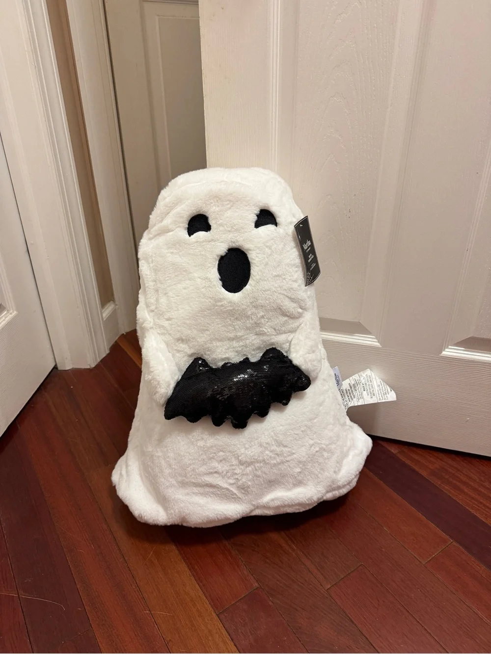 Martha Stewart Plush White Ghost Pillow with Black Sequin Bat  can be Doorstop